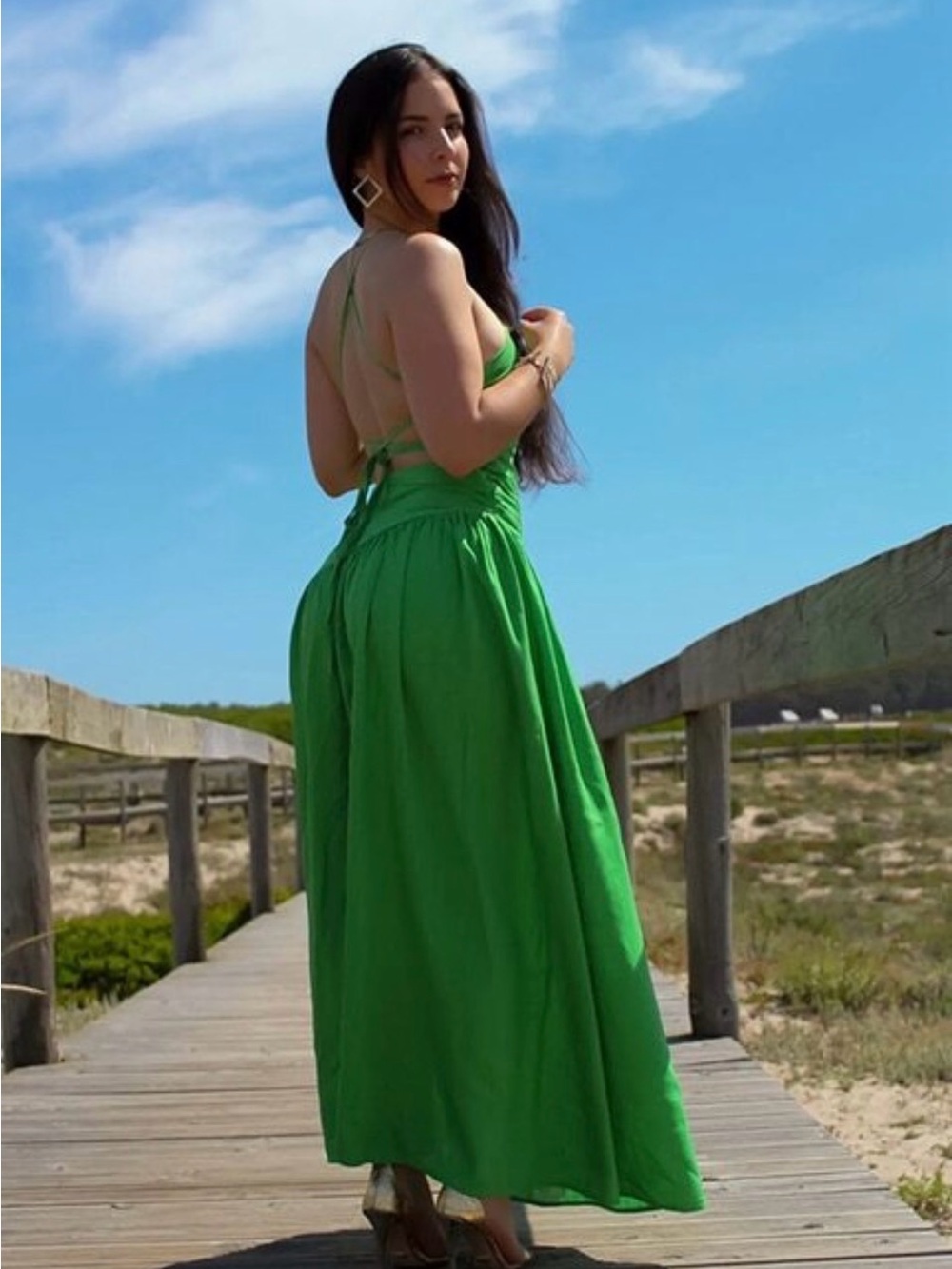 Asymmetrical Cutout Linen blend Midi Dress - Picture 7 of 7